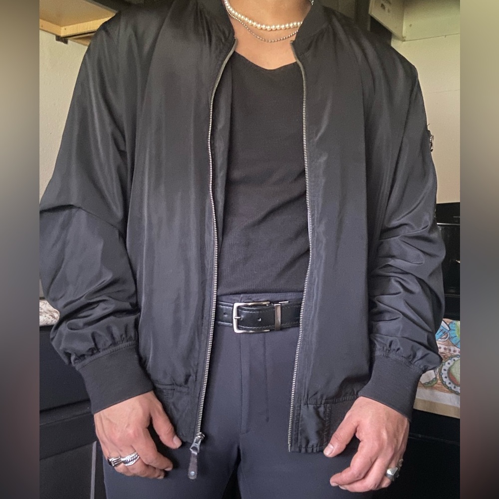 Black Good fellow zip up bomber jacket.
